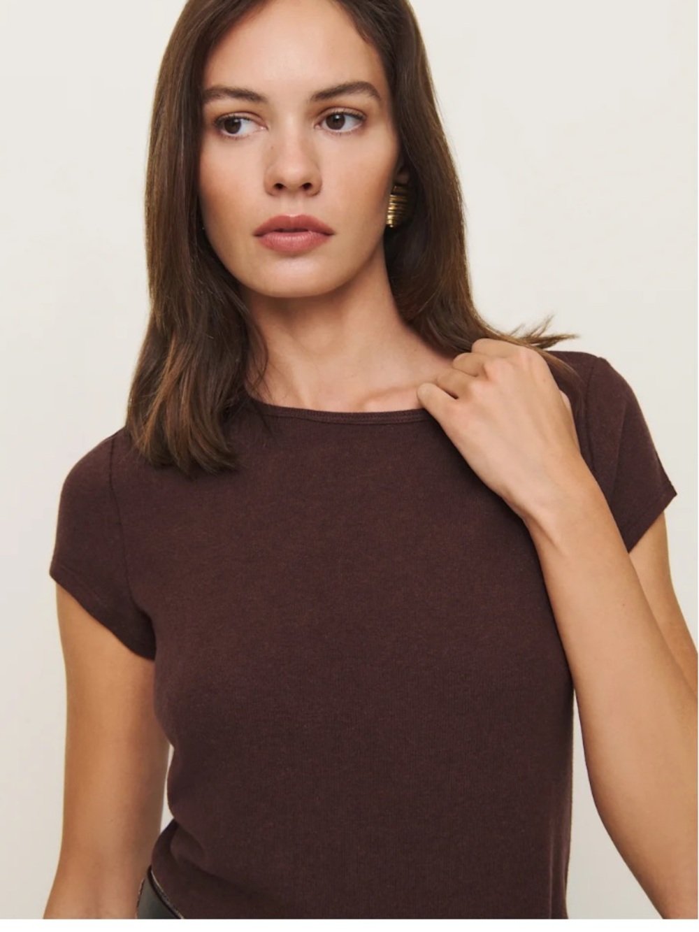 Reformation Knit Top Mahogany (Deep Brown) Size M Fitted Tee Like New